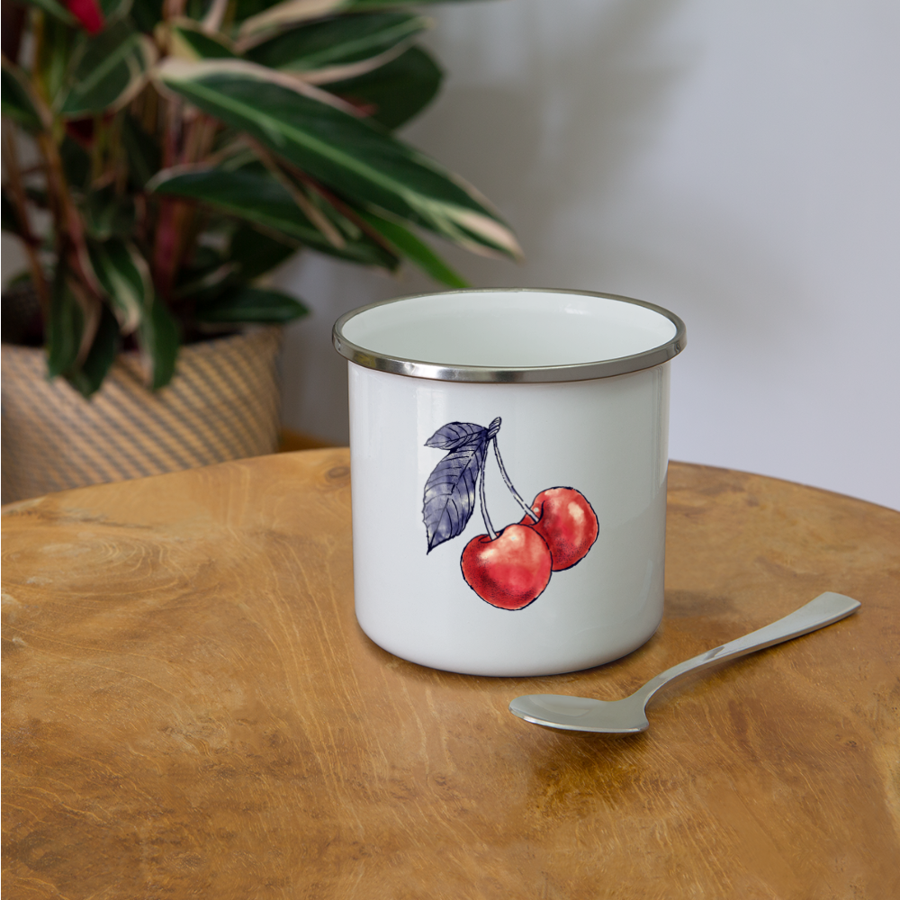 Emaille-Tasse - “Rote Kirschen” - white