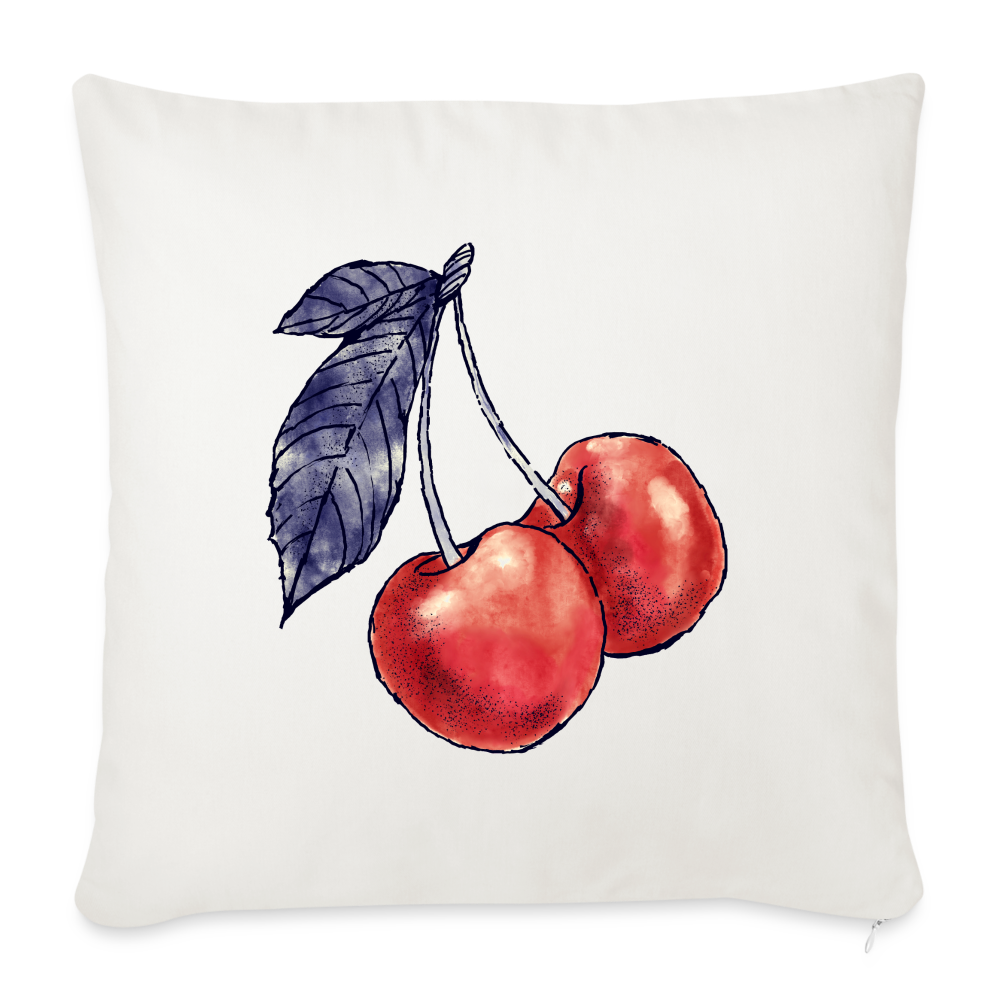 Sofakissen mit Füllung 44 x 44 cm - “Rote Kirschen” - Naturweiß