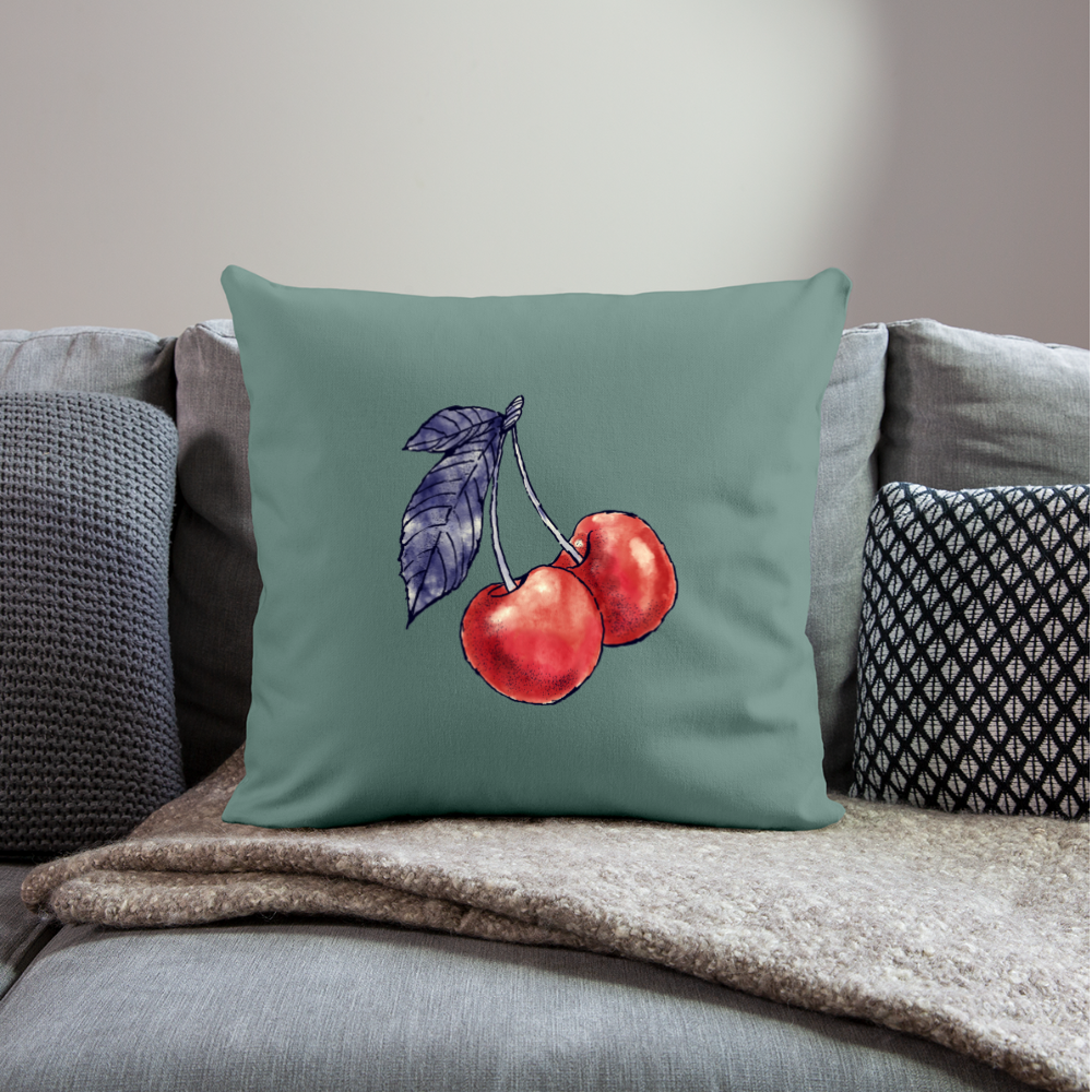 Sofakissen mit Füllung 44 x 44 cm - “Rote Kirschen” - Tanngrün