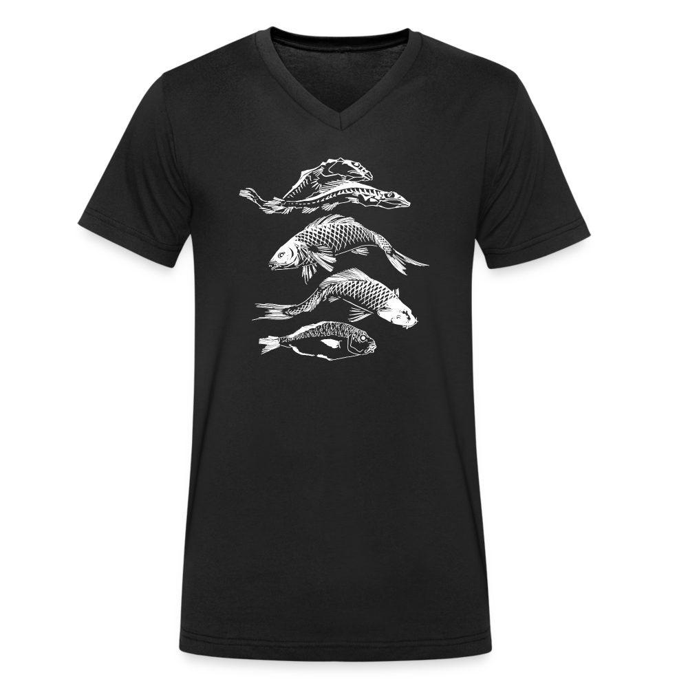 Männer Bio-T-Shirt mit V-Ausschnitt - “Fischsilhouetten” - Schwarz