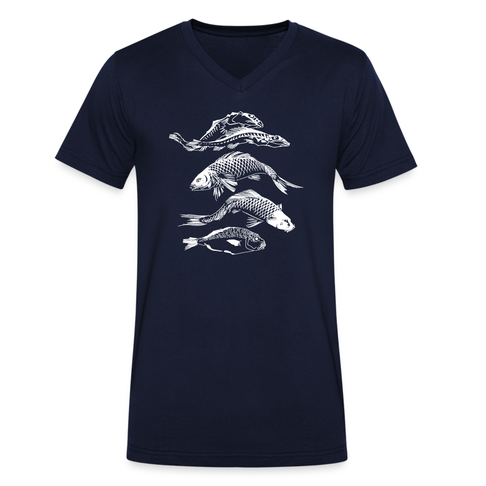 Männer Bio-T-Shirt mit V-Ausschnitt - “Fischsilhouetten” - Navy