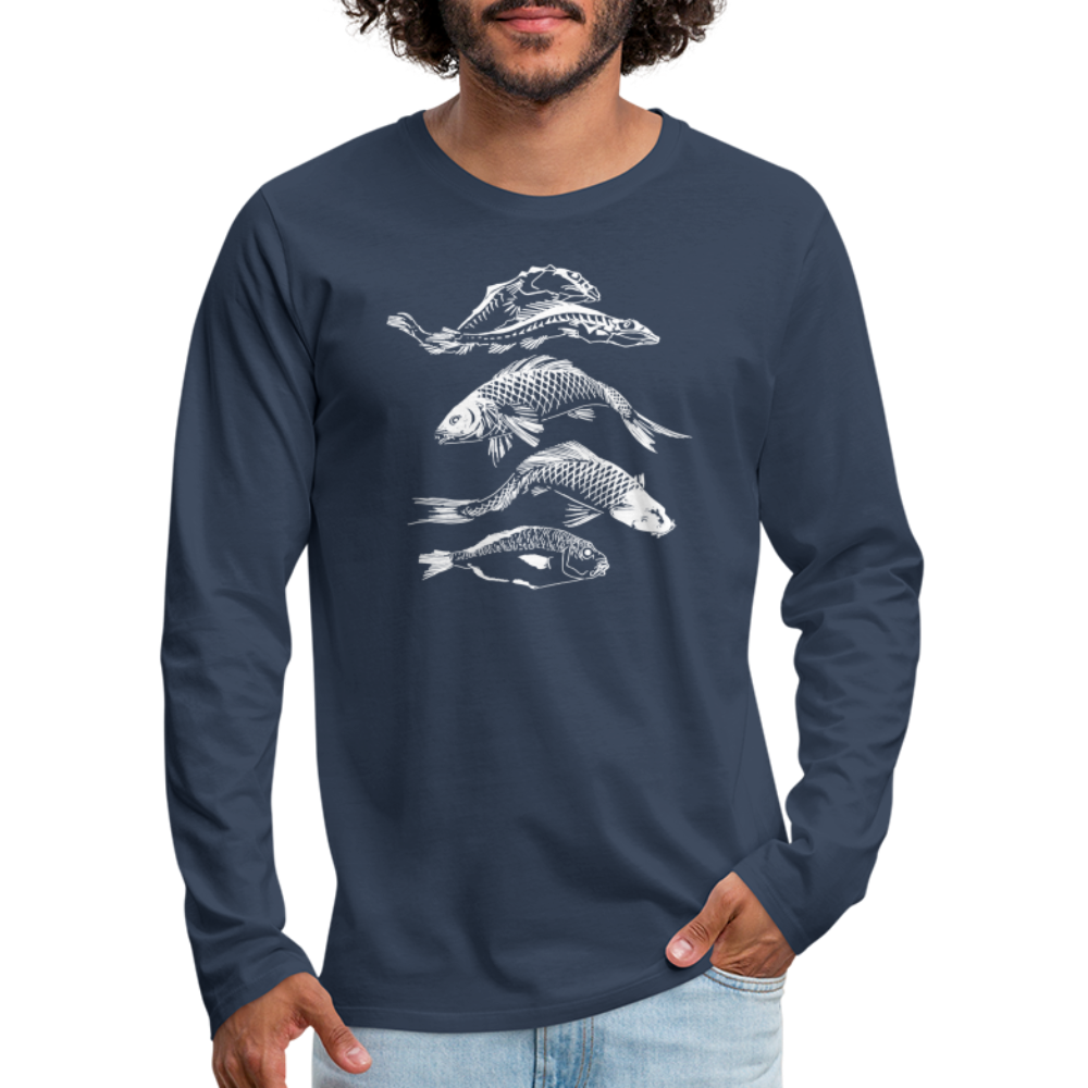 Männer Premium Langarmshirt - “Fischsilhouetten” - Navy