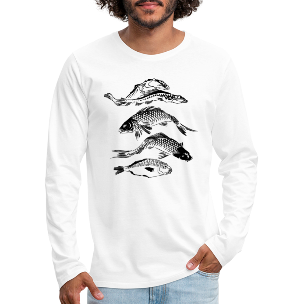 Männer Premium Langarmshirt -“Fischsilhouetten” - white