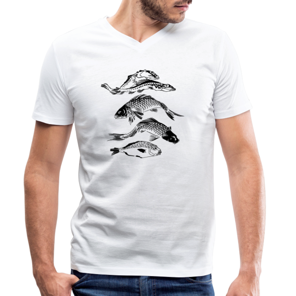 Männer Bio-T-Shirt mit V-Ausschnitt - “Fischsilhouetten” - white