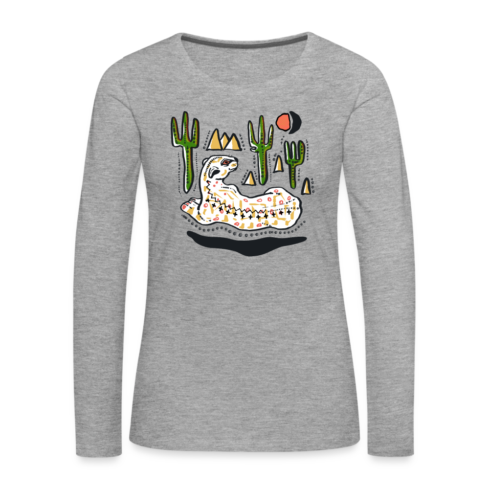 Frauen Premium Langarmshirt - “Folkart Jaguar” - Grau meliert