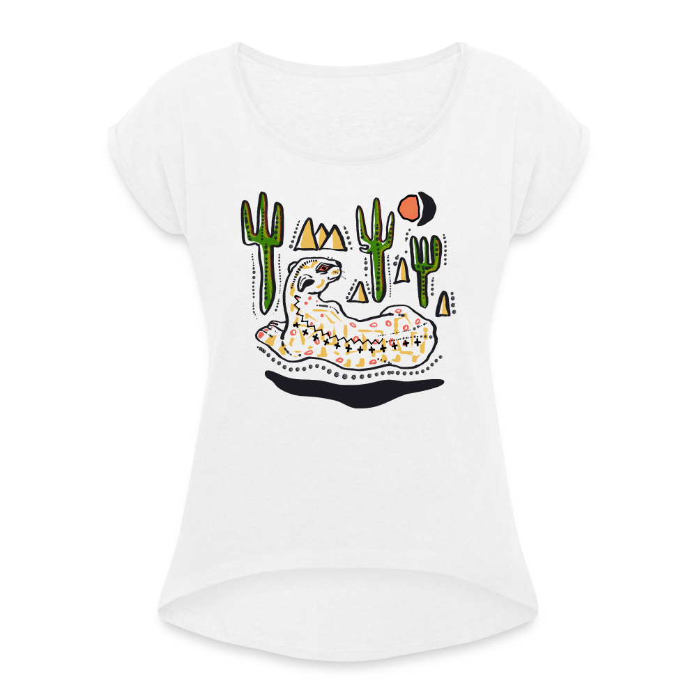 Frauen T-Shirt mit gerollten Ärmeln - “Folkart Jaguar” - weiß