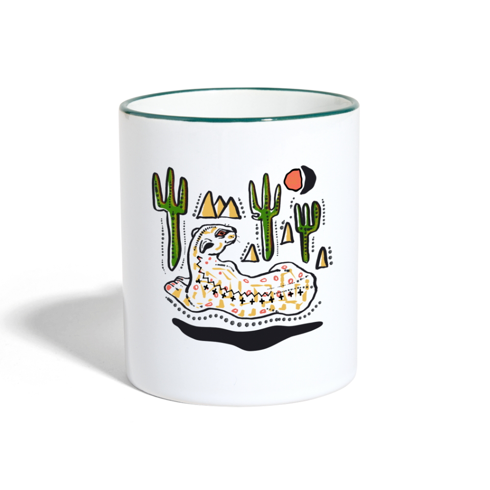 Tasse zweifarbig - “Folkart Jaguar” - Weiß/Dunkelgrün