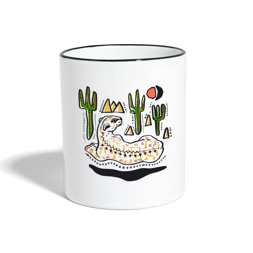 Tasse zweifarbig - “Folkart Jaguar” - Weiß/Schwarz