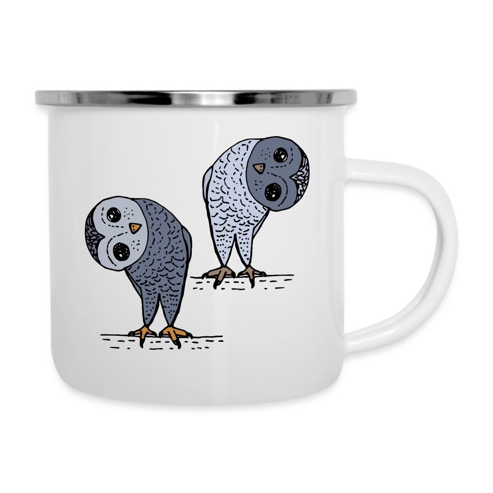 Emaille-Tasse - Staunende Eulen - weiß