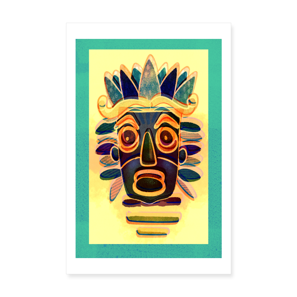 Poster 20x30 cm "Riso Print Maske Türkis" - weiß