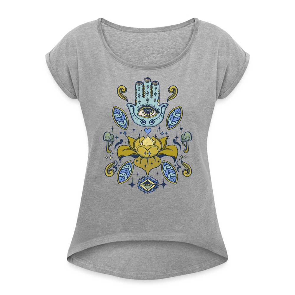 Frauen T-Shirt mit gerollten Ärmeln - "Fatimas Lotos" - Grau meliert