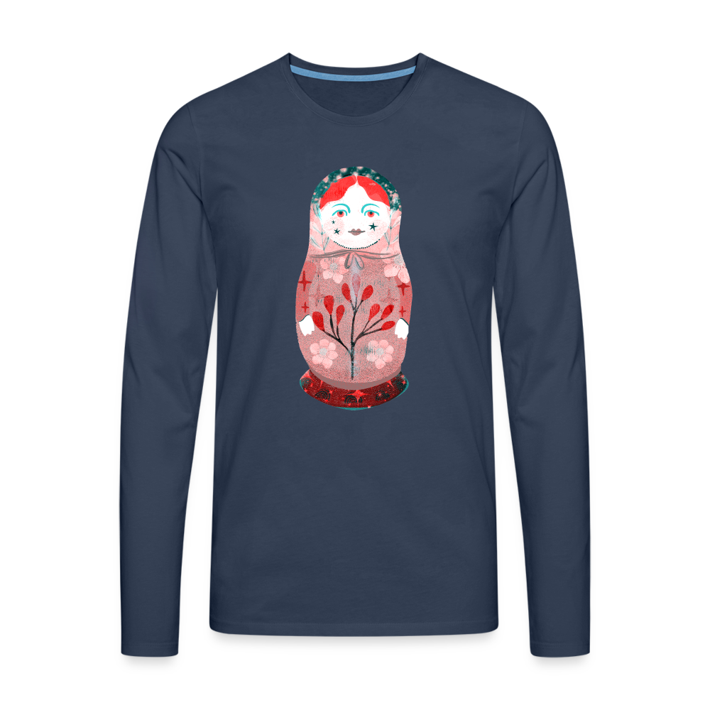 Männer Premium Langarmshirt - “Retroprint Matroschka in Rot” - Navy