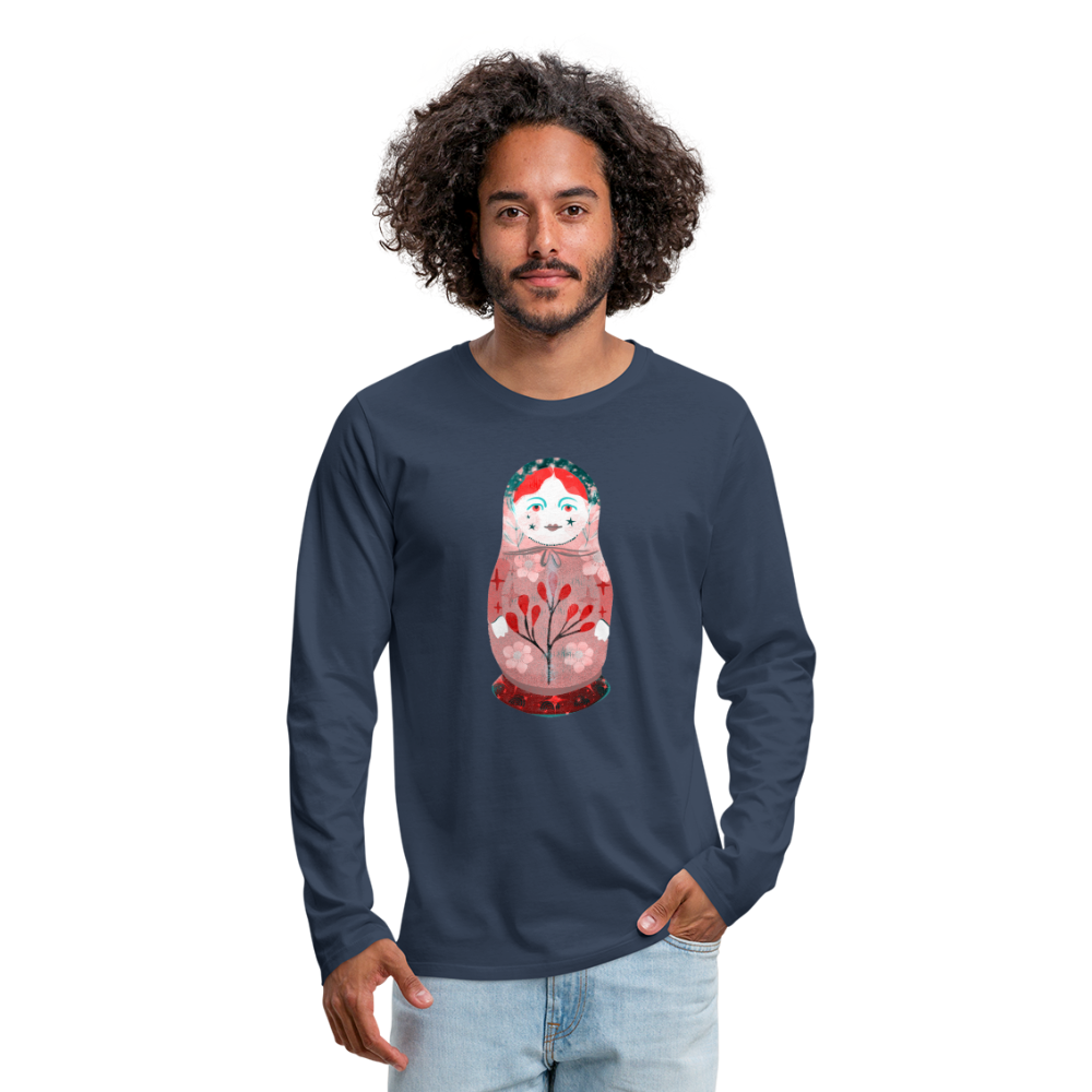 Männer Premium Langarmshirt - “Retroprint Matroschka in Rot” - Navy