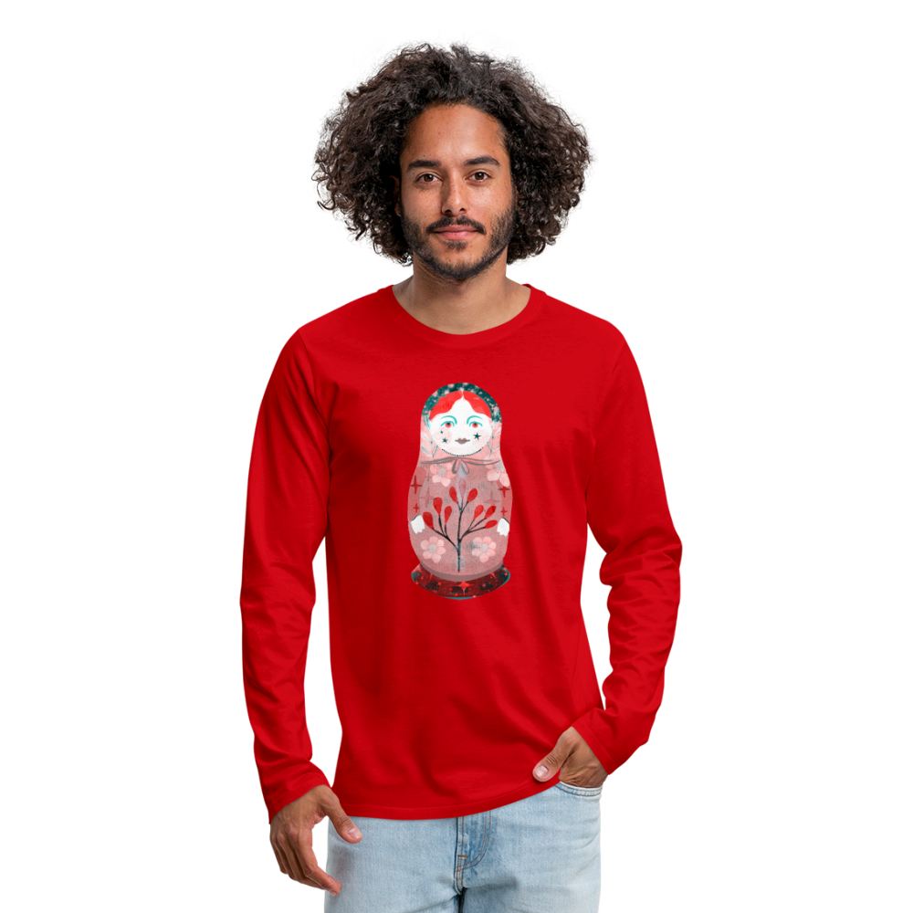 Männer Premium Langarmshirt - “Retroprint Matroschka in Rot” - Rot
