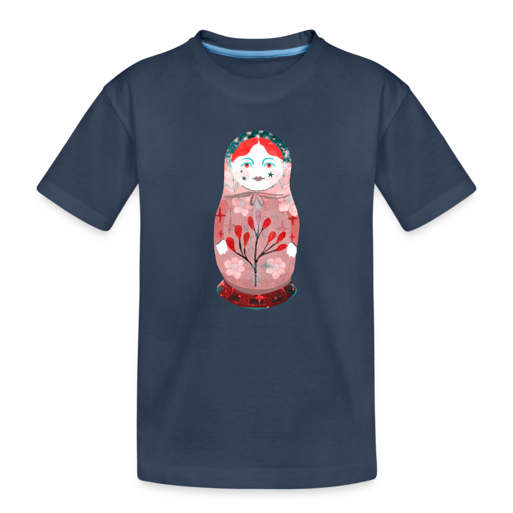 Kinder Premium Bio T-Shirt - “Retroprint Matroschka in Rot” - Navy