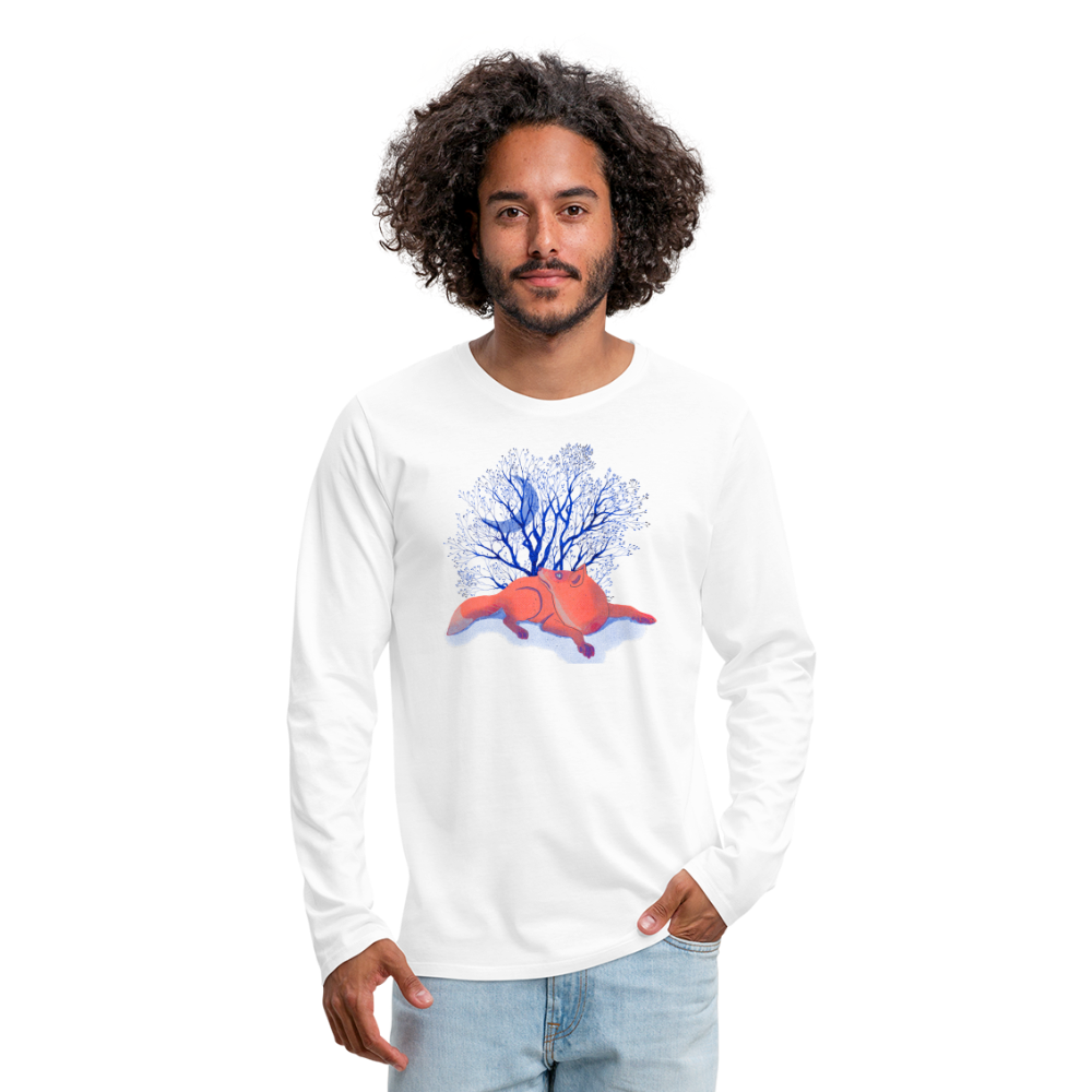 Männer Premium Langarmshirt - “Monsieur Fuchs und der Mond” - weiß