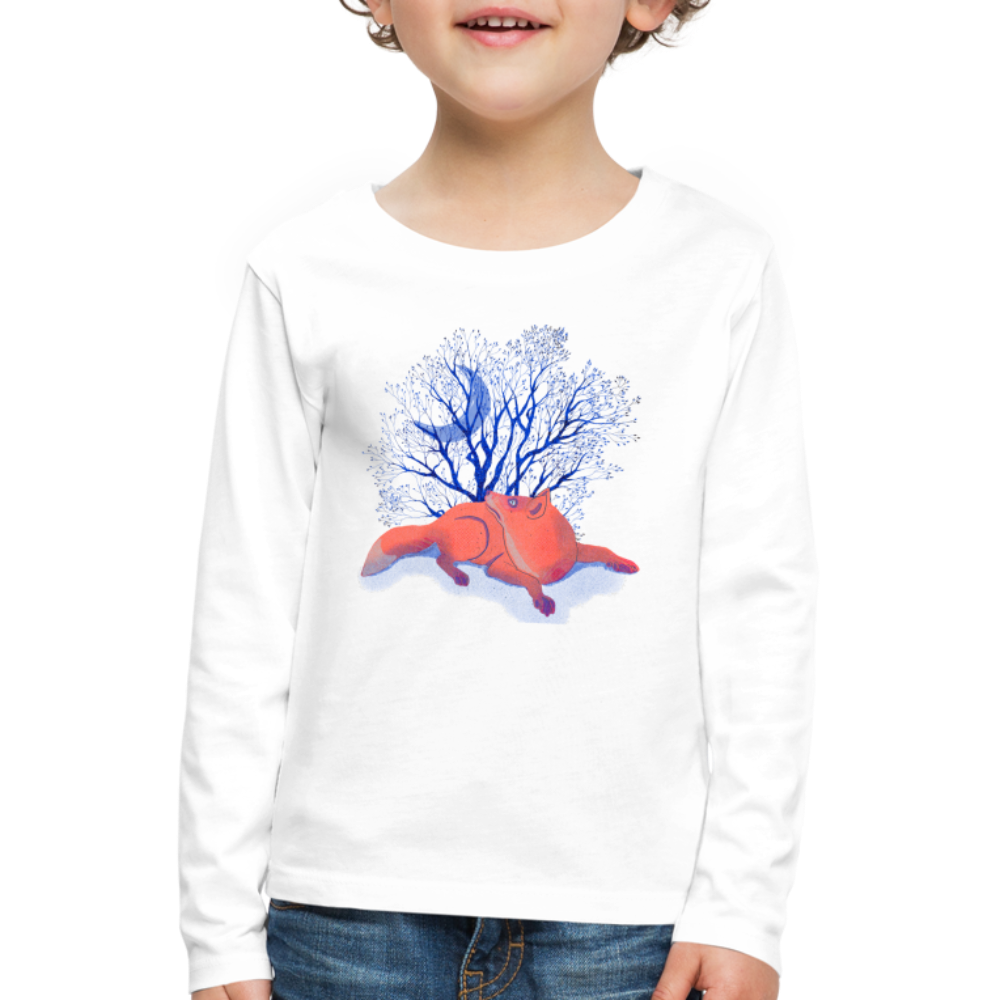 Kinder Premium Langarmshirt - “Monsieur Fuchs und der Mond” - weiß