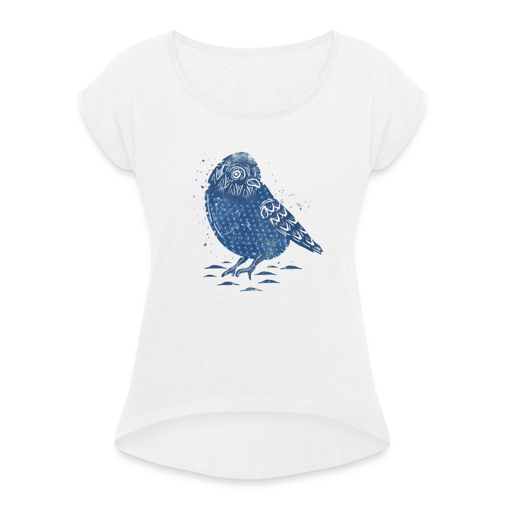 Frauen T-Shirt mit gerollten Ärmeln - “Wintermeise” - weiß
