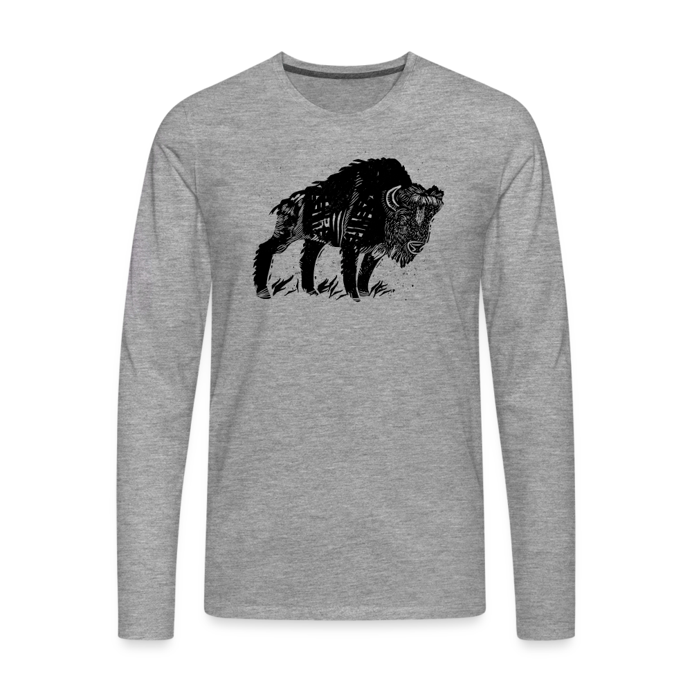 Männer Premium Langarmshirt - “Wilder Bison” - Grau meliert