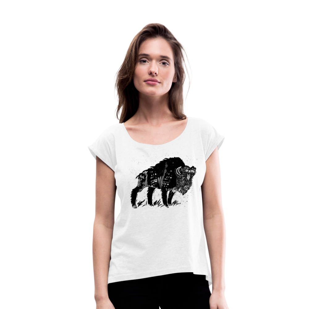 Frauen T-Shirt mit gerollten Ärmeln - “Wilder Bison” - weiß