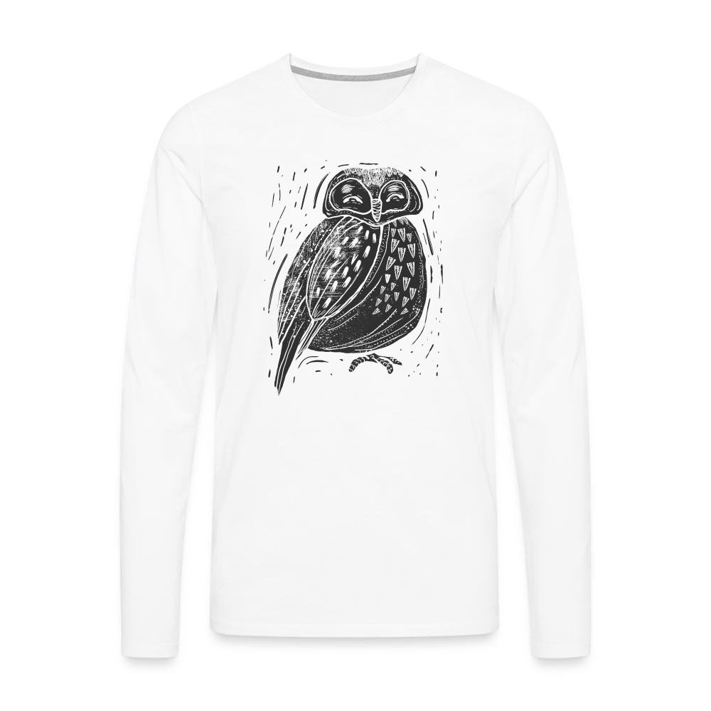 Männer Premium Langarmshirt - "Graue Eule" - weiß