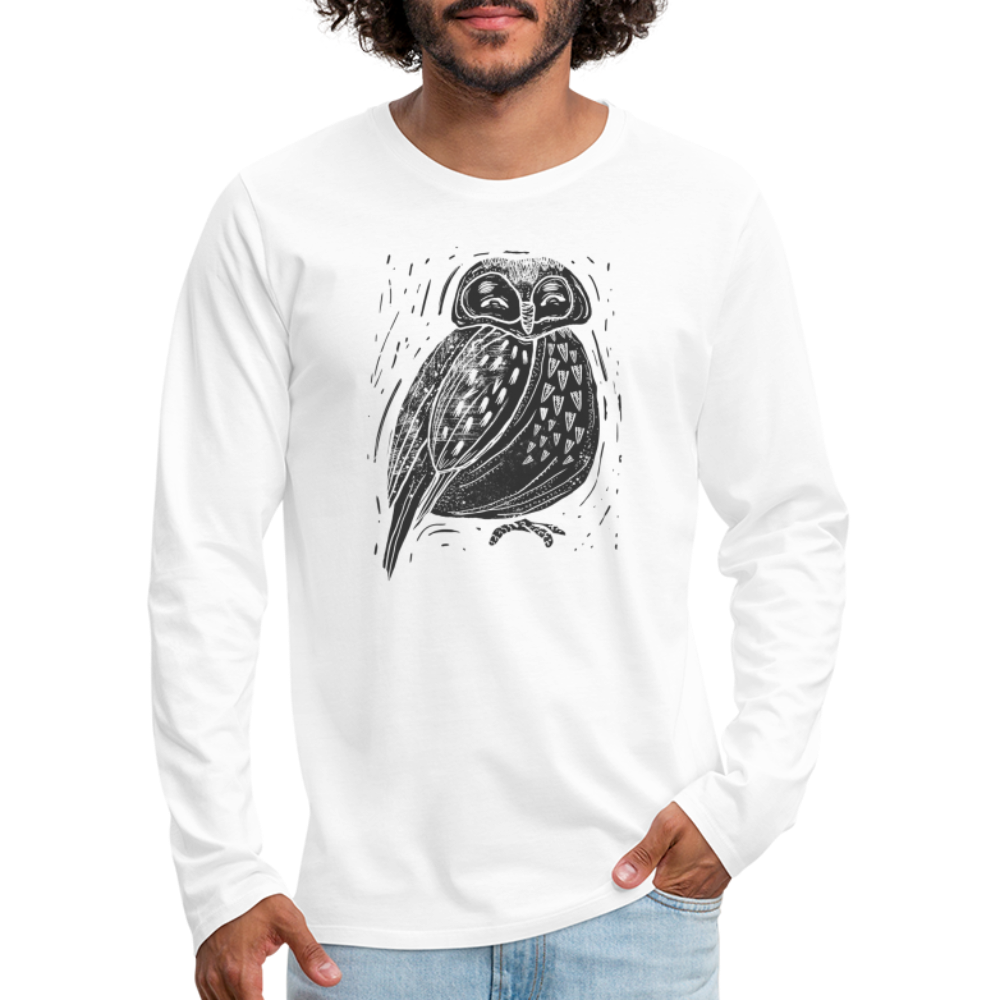 Männer Premium Langarmshirt - "Graue Eule" - weiß
