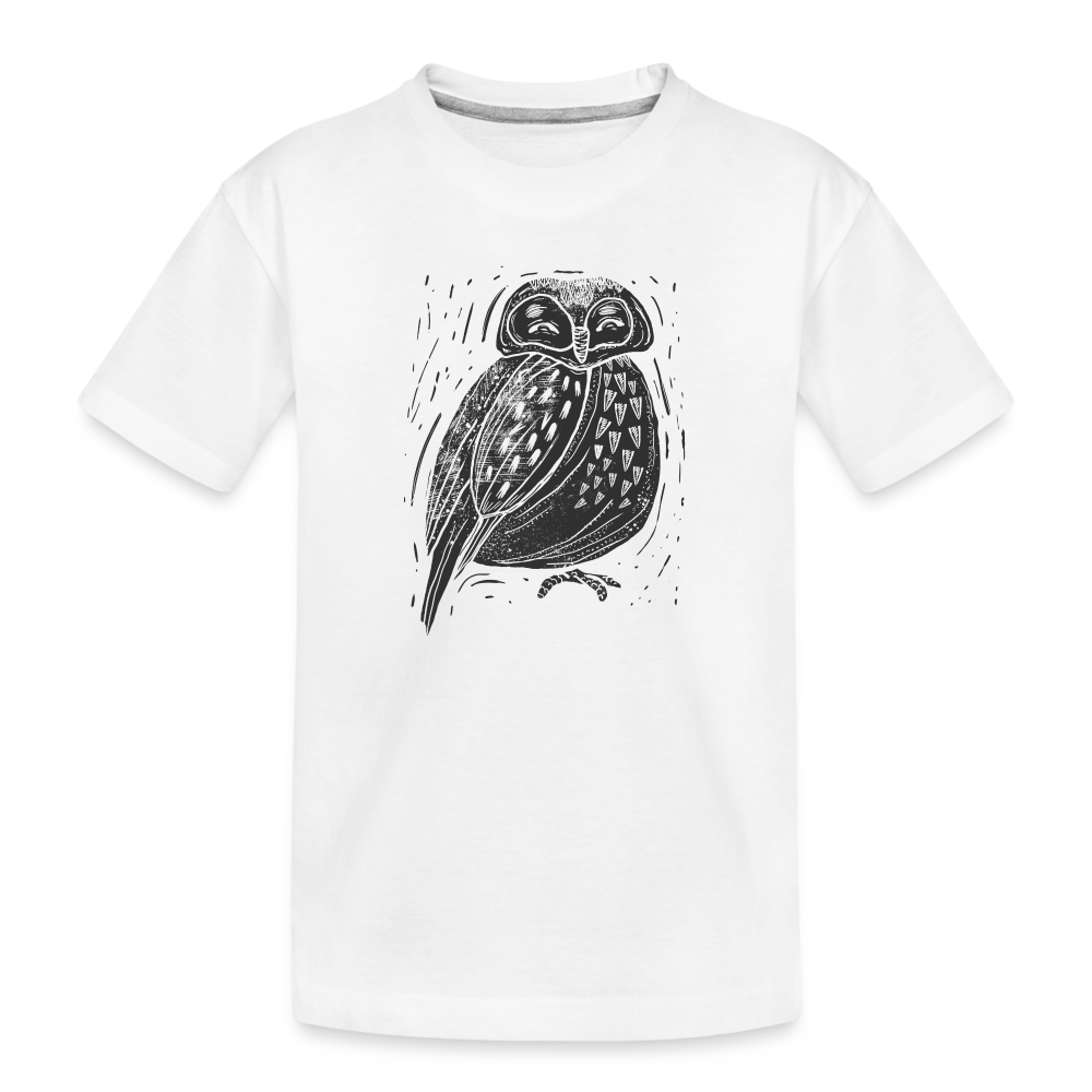 Kinder Premium Bio T-Shirt - "Graue Eule" - weiß