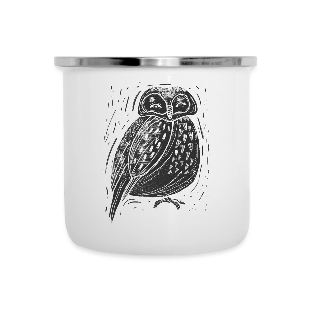 Emaille-Tasse - "Graue Eule" - weiß