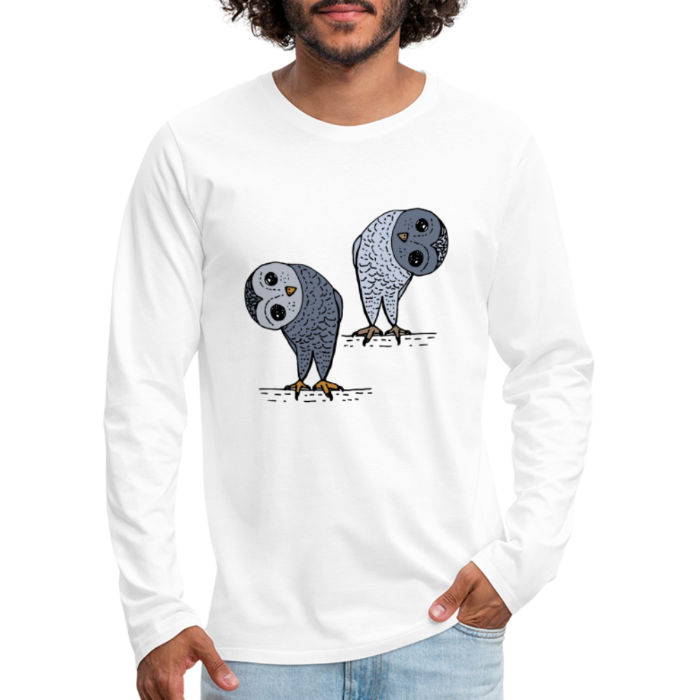 Männer Premium Langarmshirt - Staunende Eulen - weiß