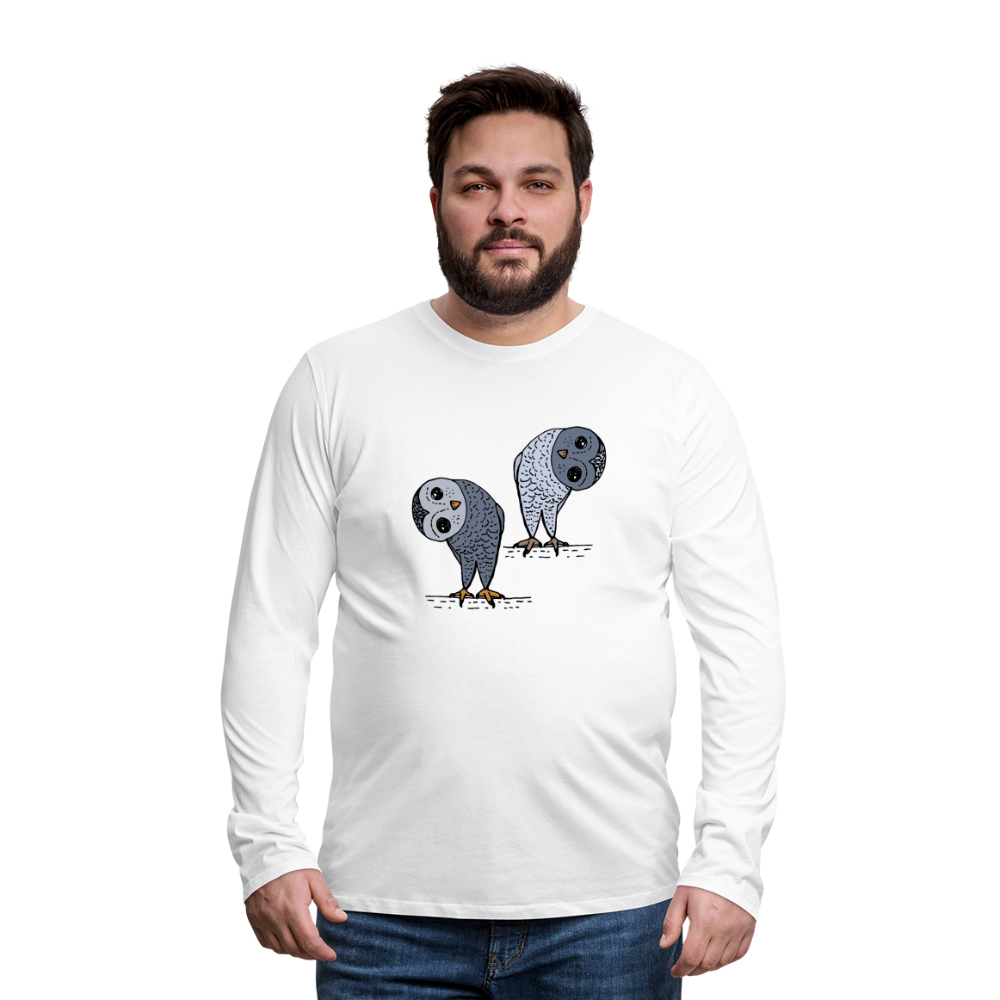 Männer Premium Langarmshirt - Staunende Eulen - weiß