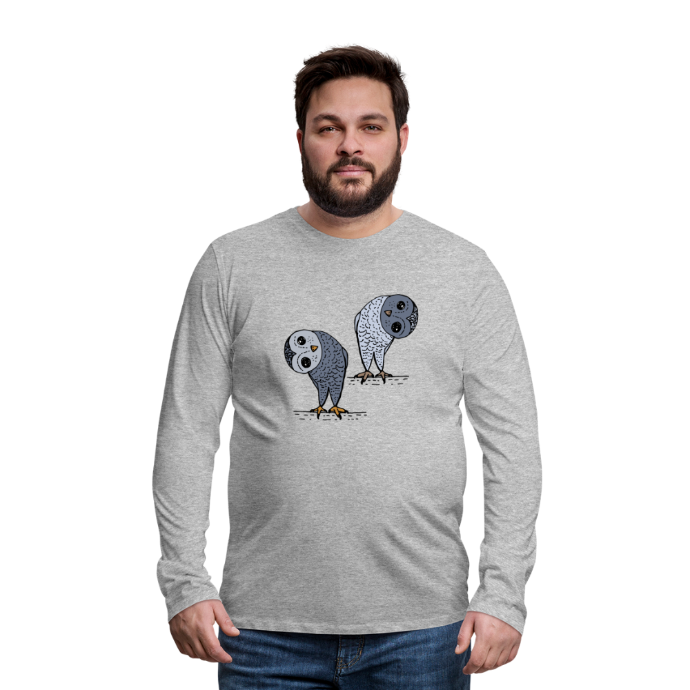 Männer Premium Langarmshirt - Staunende Eulen - Grau meliert