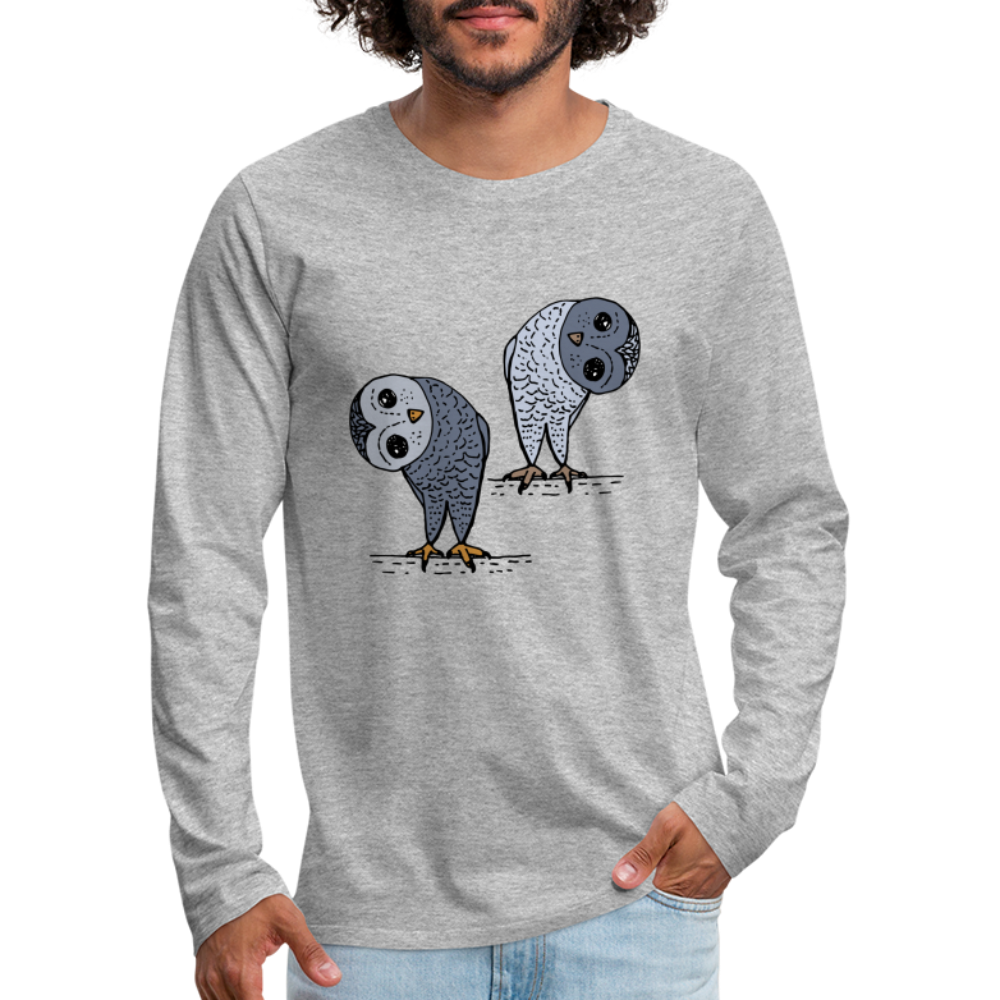 Männer Premium Langarmshirt - Staunende Eulen - Grau meliert