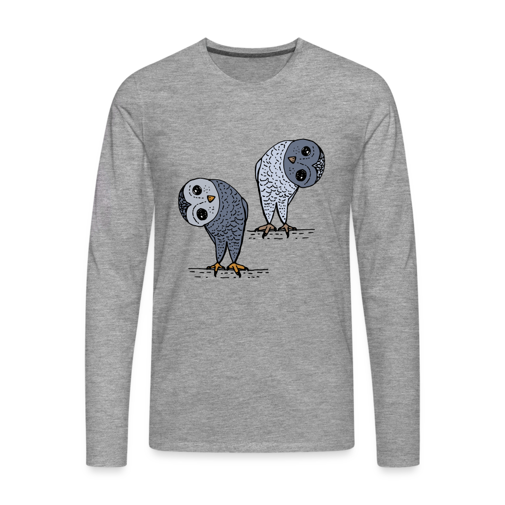 Männer Premium Langarmshirt - Staunende Eulen - Grau meliert