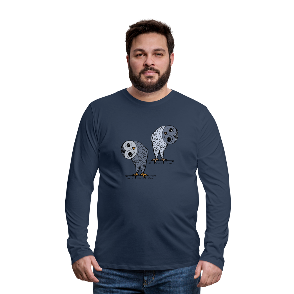 Männer Premium Langarmshirt - Staunende Eulen - Navy