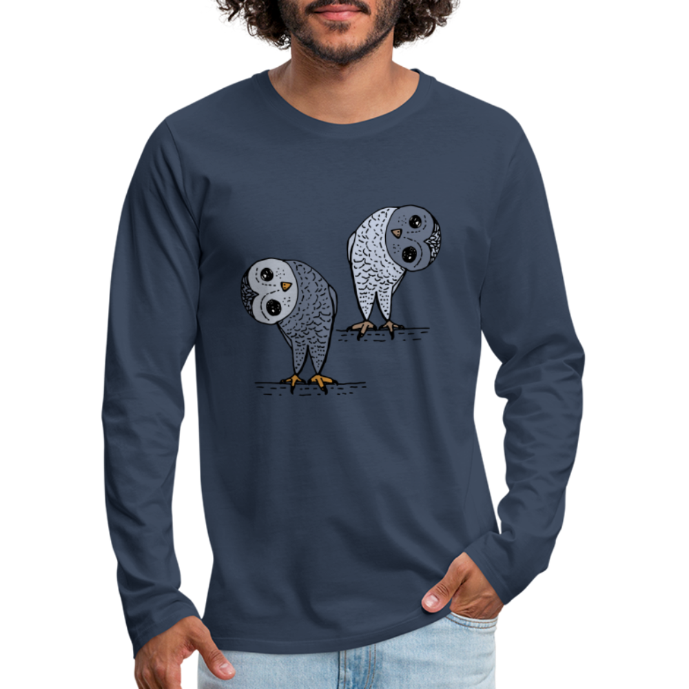 Männer Premium Langarmshirt - Staunende Eulen - Navy
