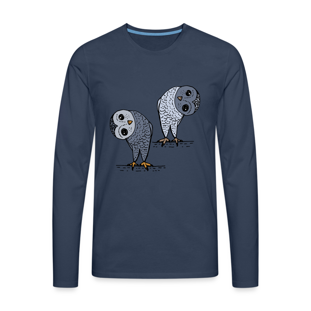 Männer Premium Langarmshirt - Staunende Eulen - Navy