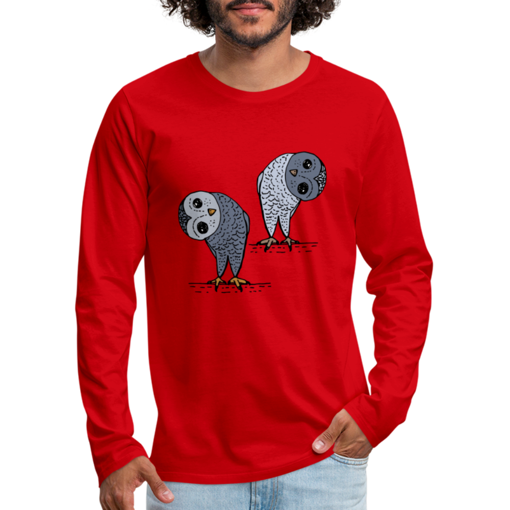 Männer Premium Langarmshirt - Staunende Eulen - Rot