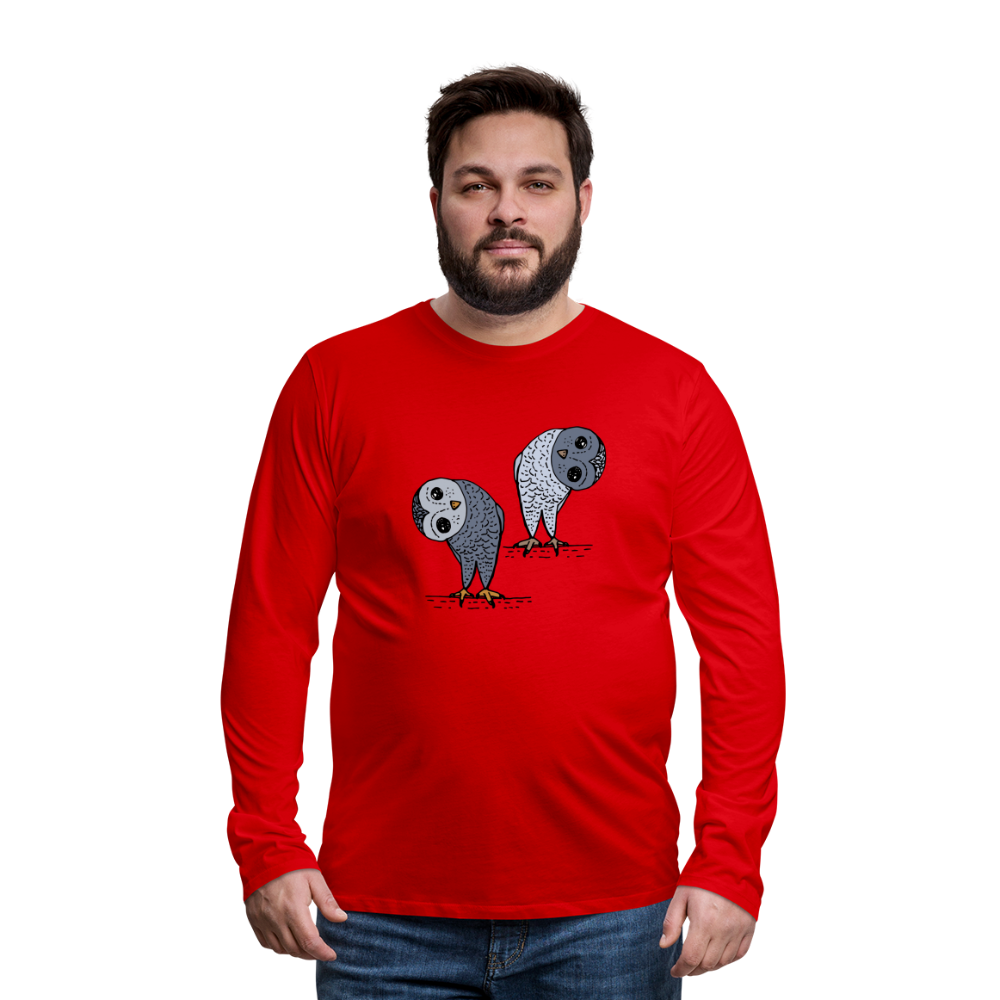 Männer Premium Langarmshirt - Staunende Eulen - Rot
