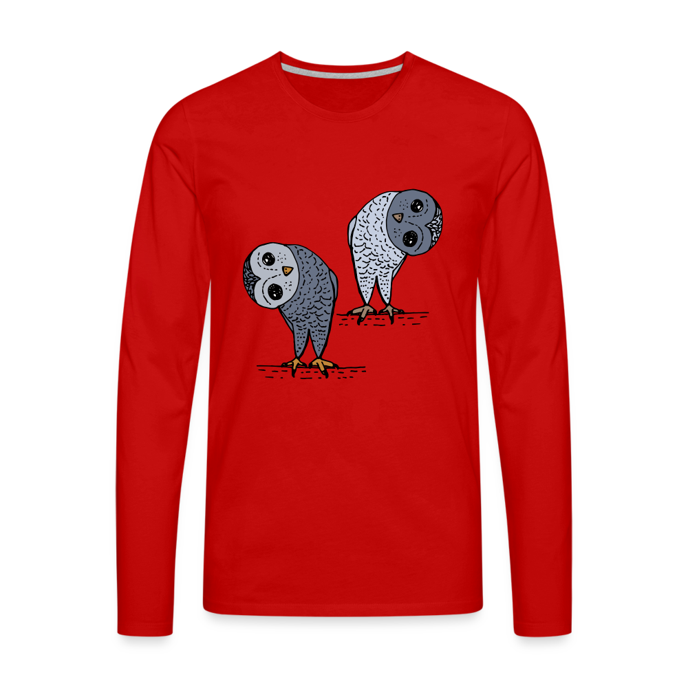 Männer Premium Langarmshirt - Staunende Eulen - Rot