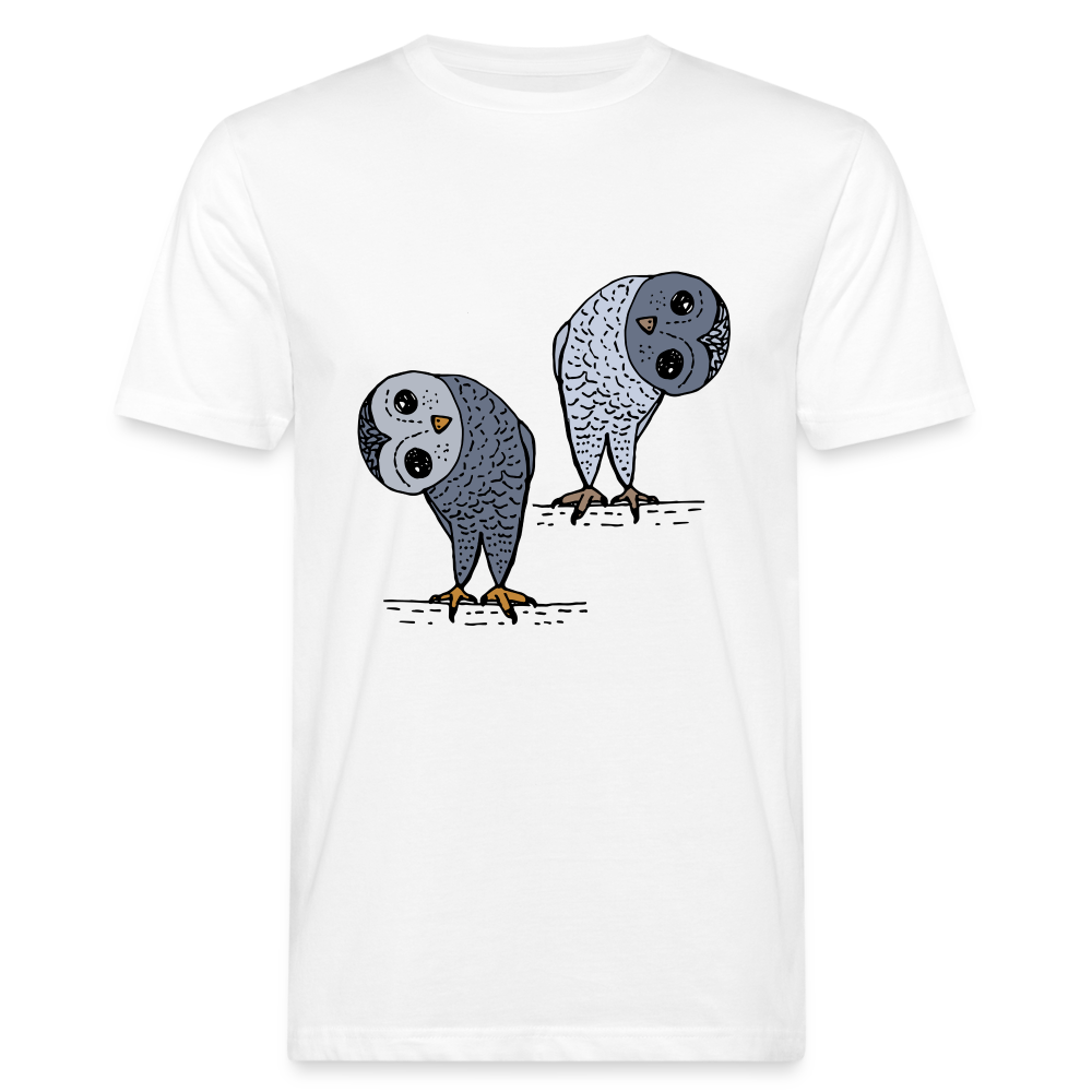Männer Bio-T-Shirt - Staunende Eulen - weiß