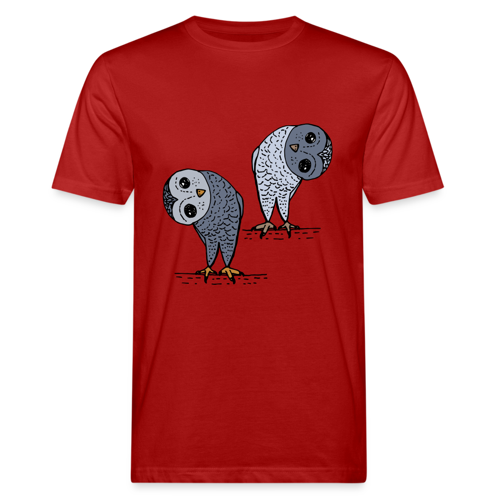 Männer Bio-T-Shirt - Staunende Eulen - Dunkelrot