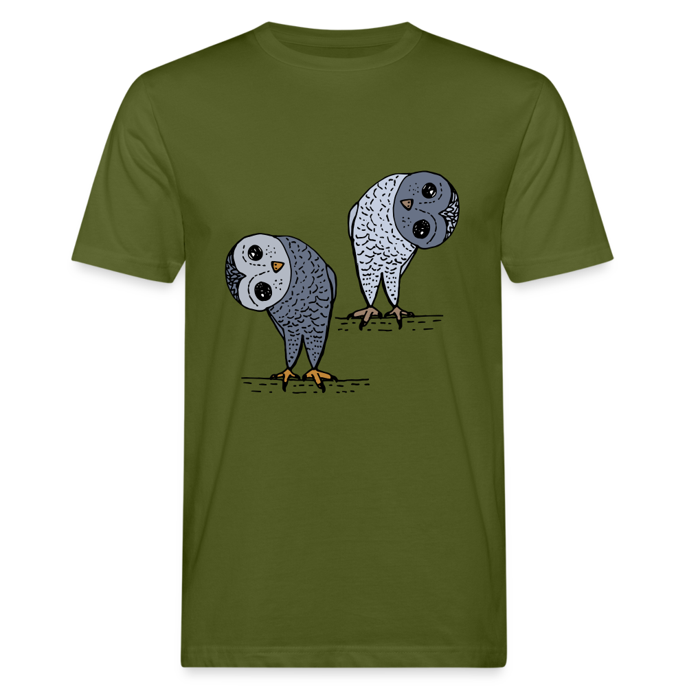 Männer Bio-T-Shirt - Staunende Eulen - Moosgrün