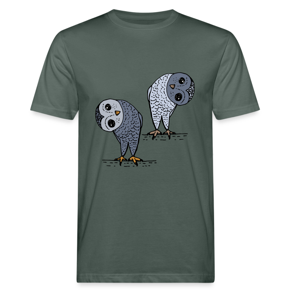 Männer Bio-T-Shirt - Staunende Eulen - Graugrün
