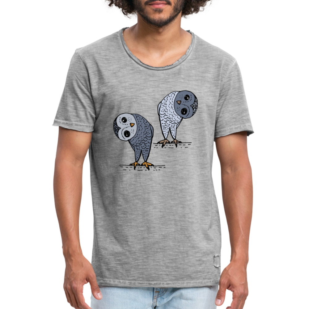 Männer Vintage T-Shirt - Staunende Eulen - Vintage Grau