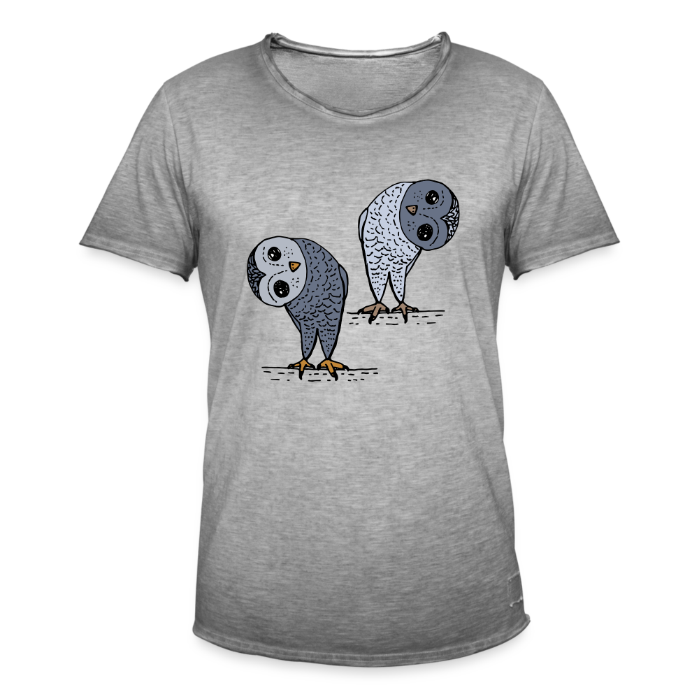 Männer Vintage T-Shirt - Staunende Eulen - Vintage Grau