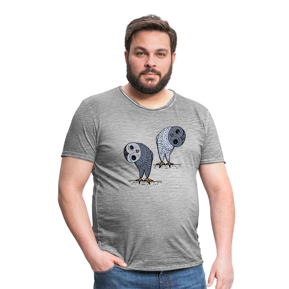 Männer Vintage T-Shirt - Staunende Eulen - Vintage Grau
