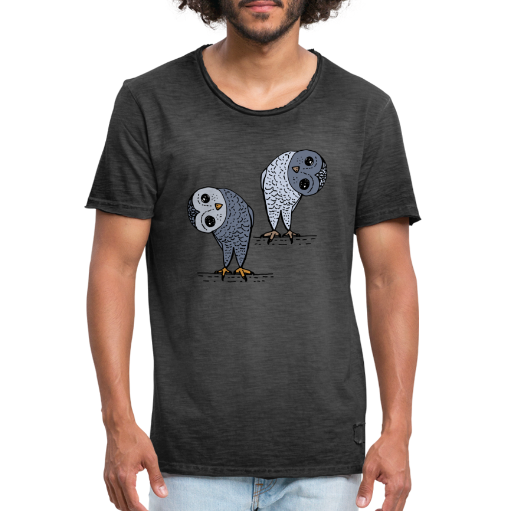 Männer Vintage T-Shirt - Staunende Eulen - Vintage Schwarz