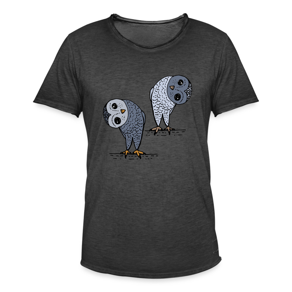 Männer Vintage T-Shirt - Staunende Eulen - Vintage Schwarz
