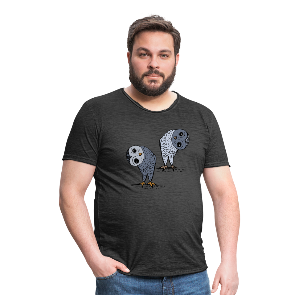 Männer Vintage T-Shirt - Staunende Eulen - Vintage Schwarz