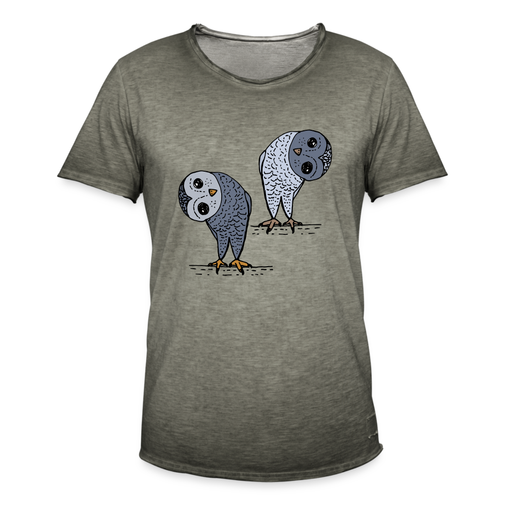 Männer Vintage T-Shirt - Staunende Eulen - Vintage Khaki